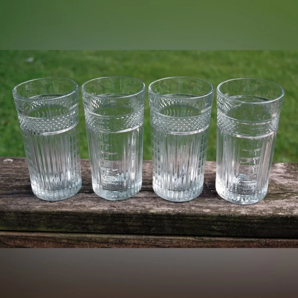 Libbey 'Radiant' Criss Cross Vertical Cut Heavy Vintage 16 0z Tumblers-Set of 4